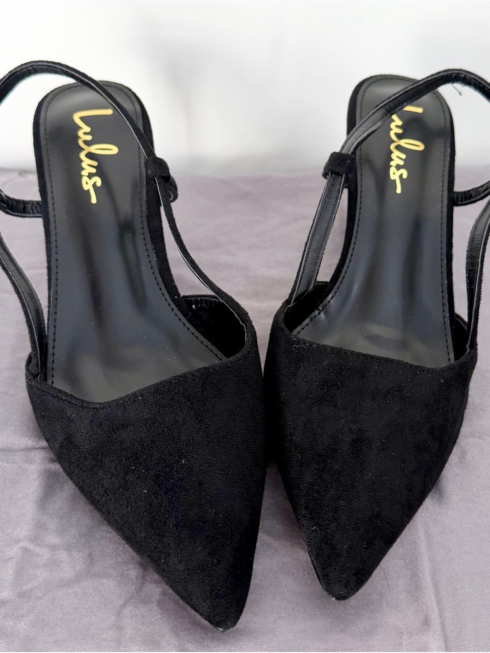 Lulu's Black Slingback Pointed Toe Kitten Heel